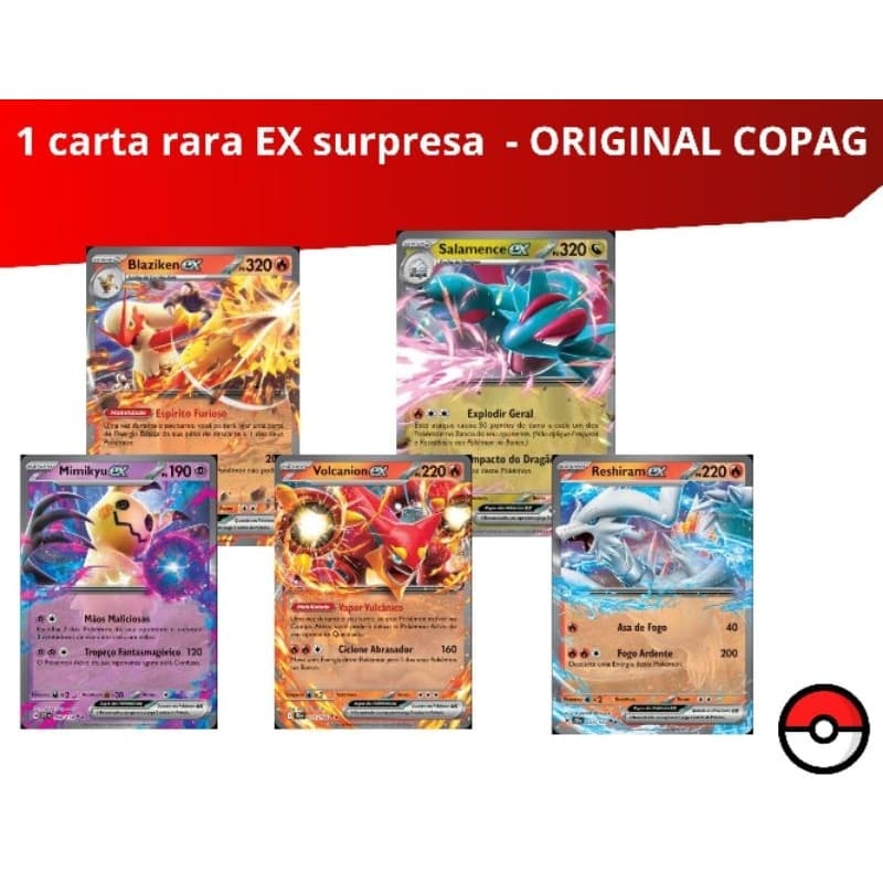 Carta Pokémon - 1 Rara EX + 1 Brilhante (foil) - Surpresa