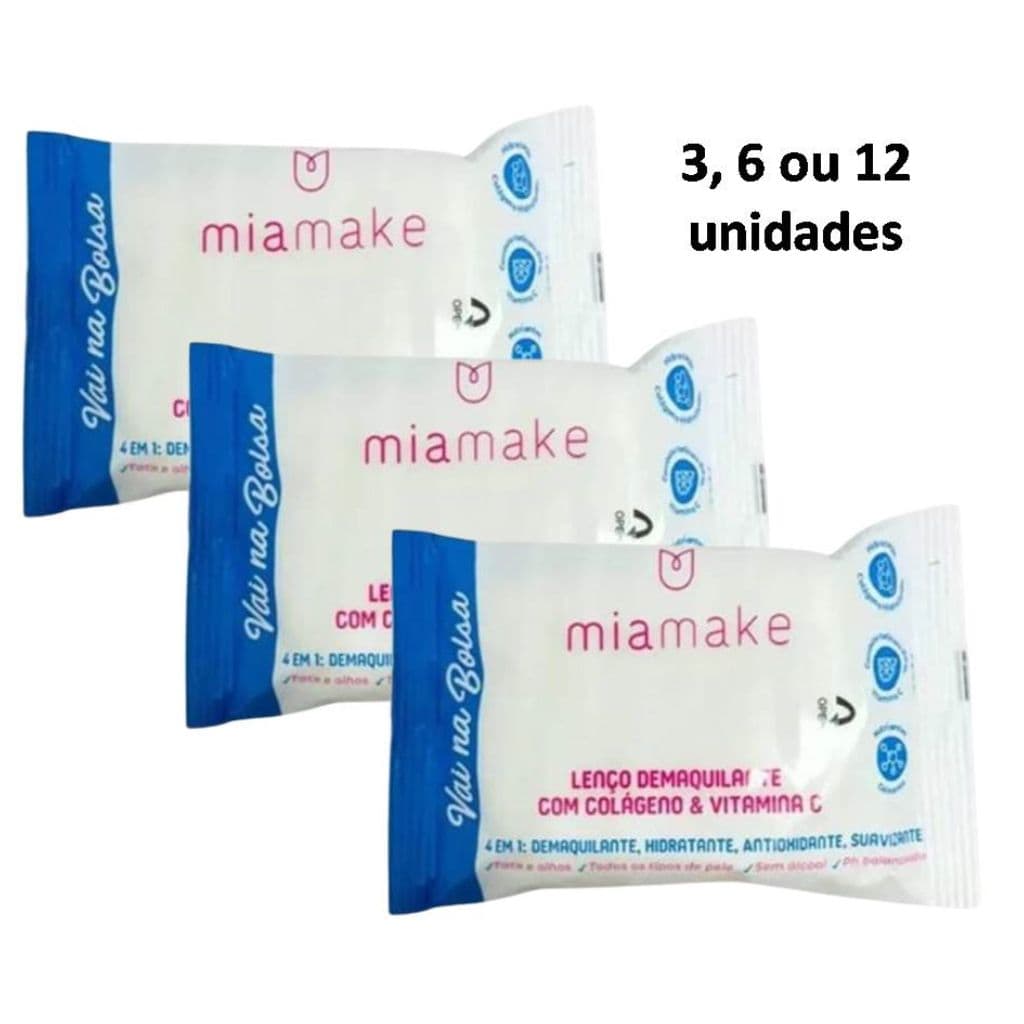 Kit 12 e 6 Unid Lenço Demaquilante com Colágeno e Vitamina C Vai na Bolsa Mia Make