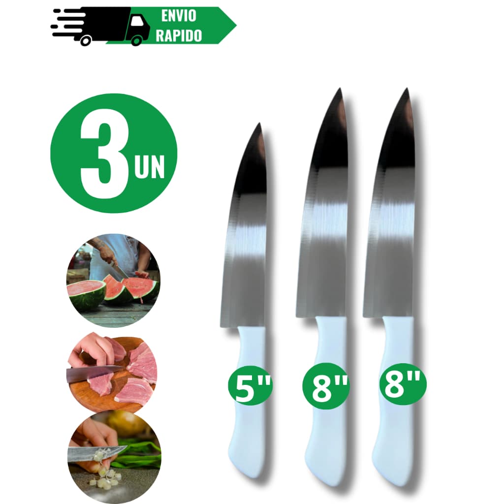 Kits 3/2/1 Facas De Cozinha Em Aço Inox Peixeira Profissional antibacteriana Carnes Legumes