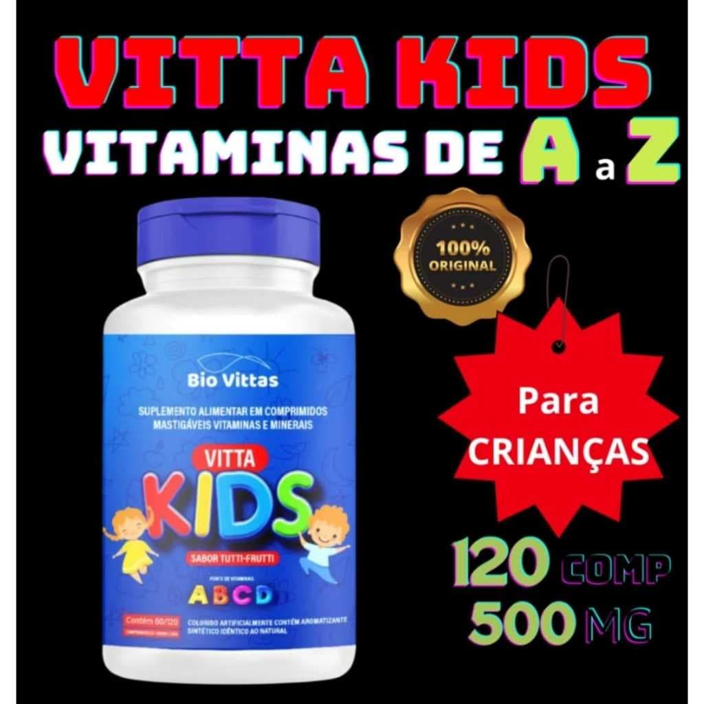 VITAMINA INFANTIL - Mastigável Vitta Kids - Sabor Tutti Frutti - 120 COMP - completa - BIO VITTAS