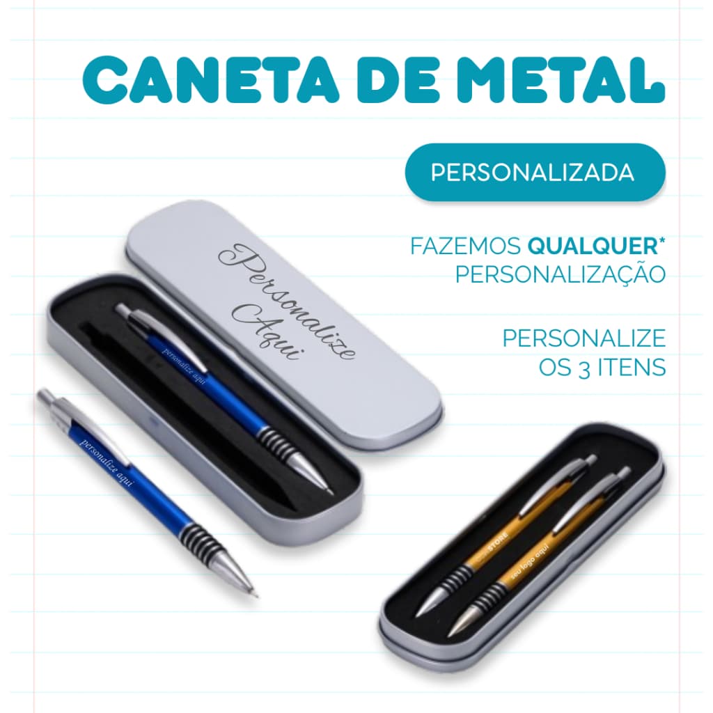 Kit com estojo, Lapiseira e Caneta, Personalizada com nome ,logo e profissões