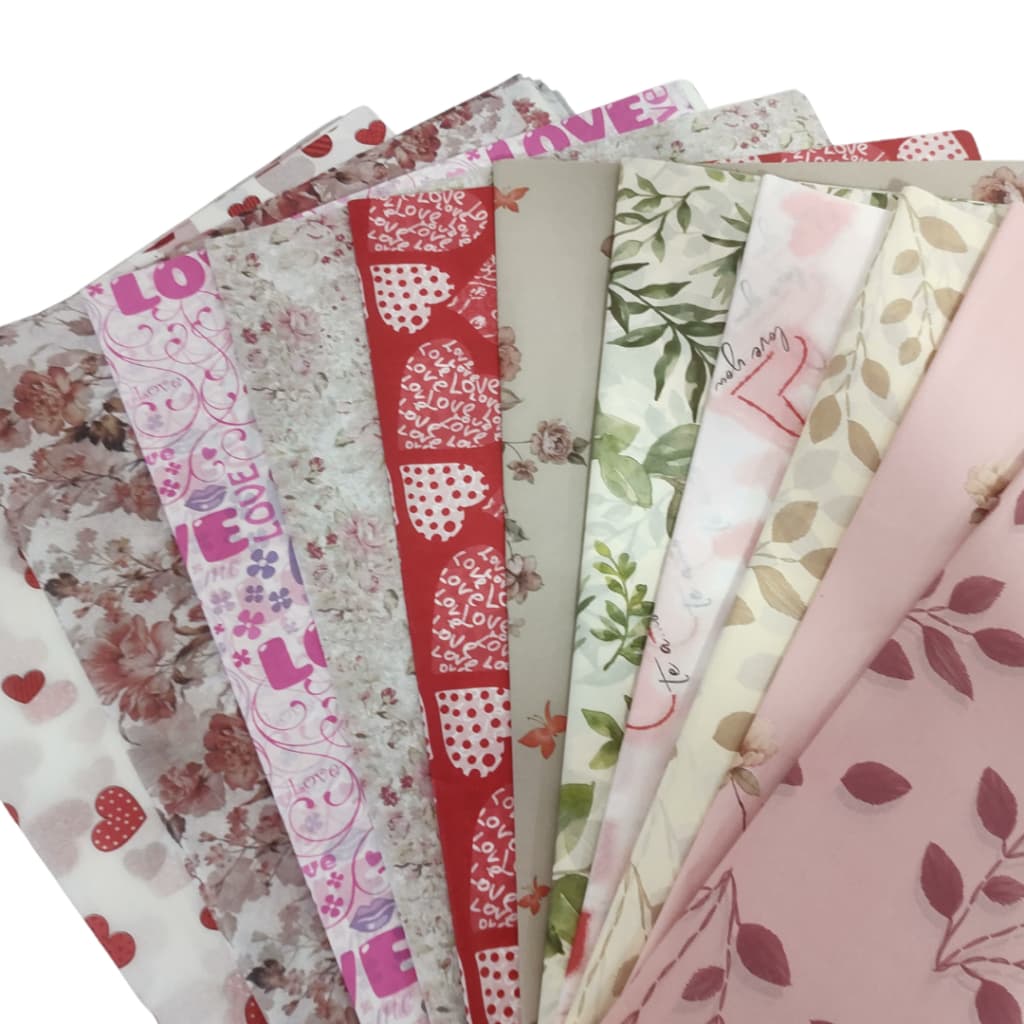 Papel de Seda 50x35 Embrulho/Forração com Estampa Romântica e Floral