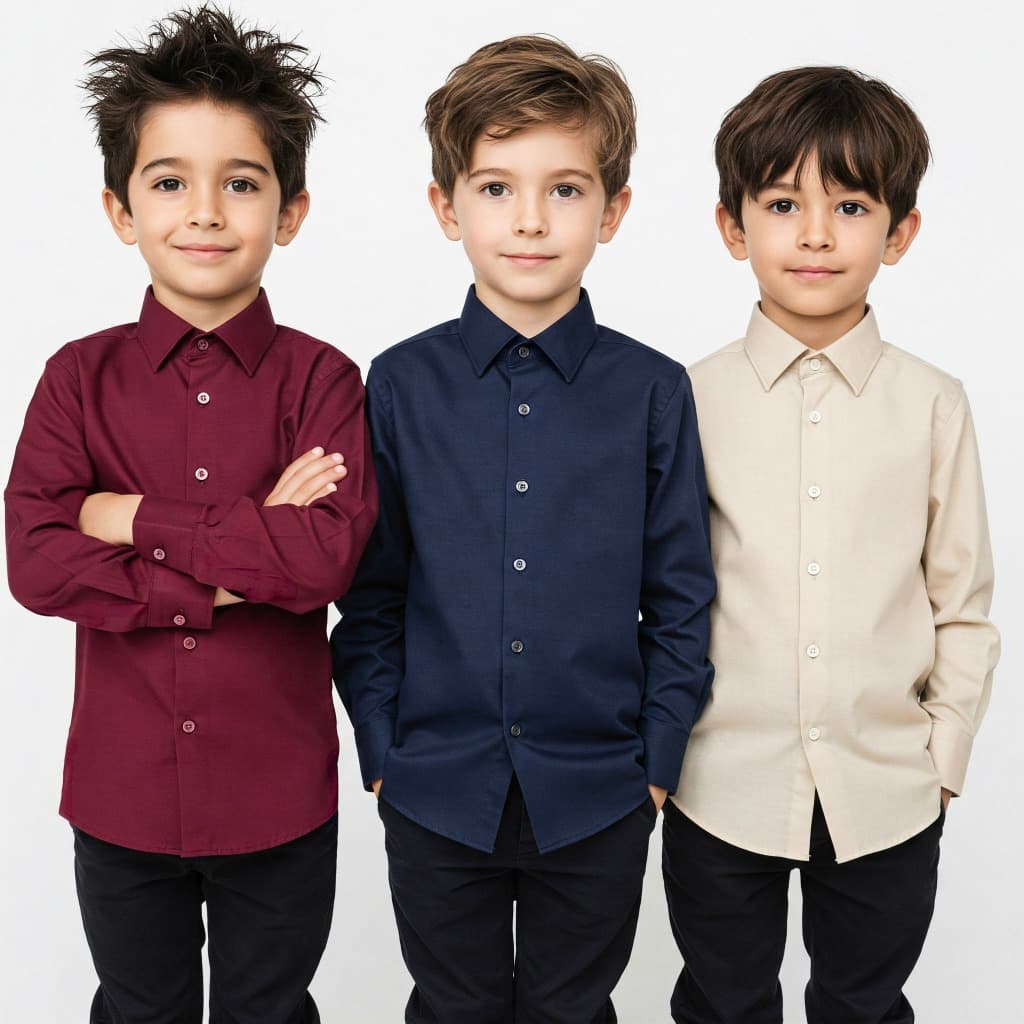 Camisa Social Infantil Menino Manga Longa 9 Cores Vinho Azul Marinho Bege Tam 2 a 10 | Crepe Premium