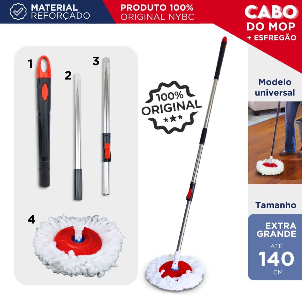 Cabo Mop Giratório Completo Com 140 Cm - NL