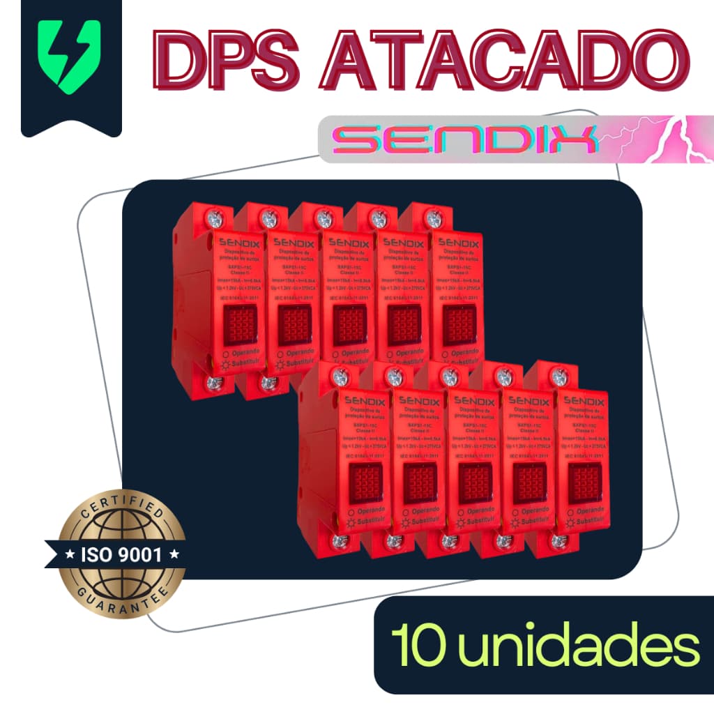 Kit DPS 20kA Dispositivo Proteção Surto Antiraio - Marca Sendix - KIT com 2/6/8/10 unidades