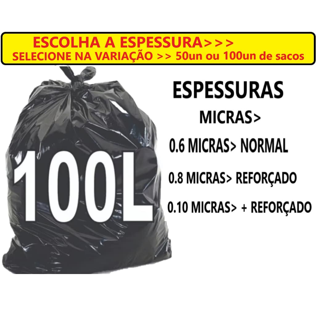 Saco de lixo 100 Litros pacote com 100 ou 50 unidades 75x90 FRETE GRÁTIS