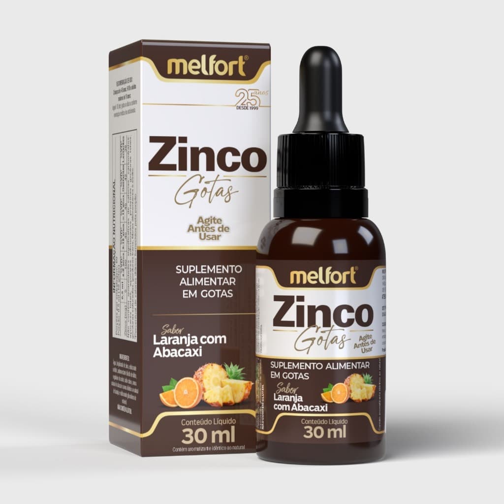 Zinco Em Gotas Melfort 30ml Sabor Laranja Com Abacaxi