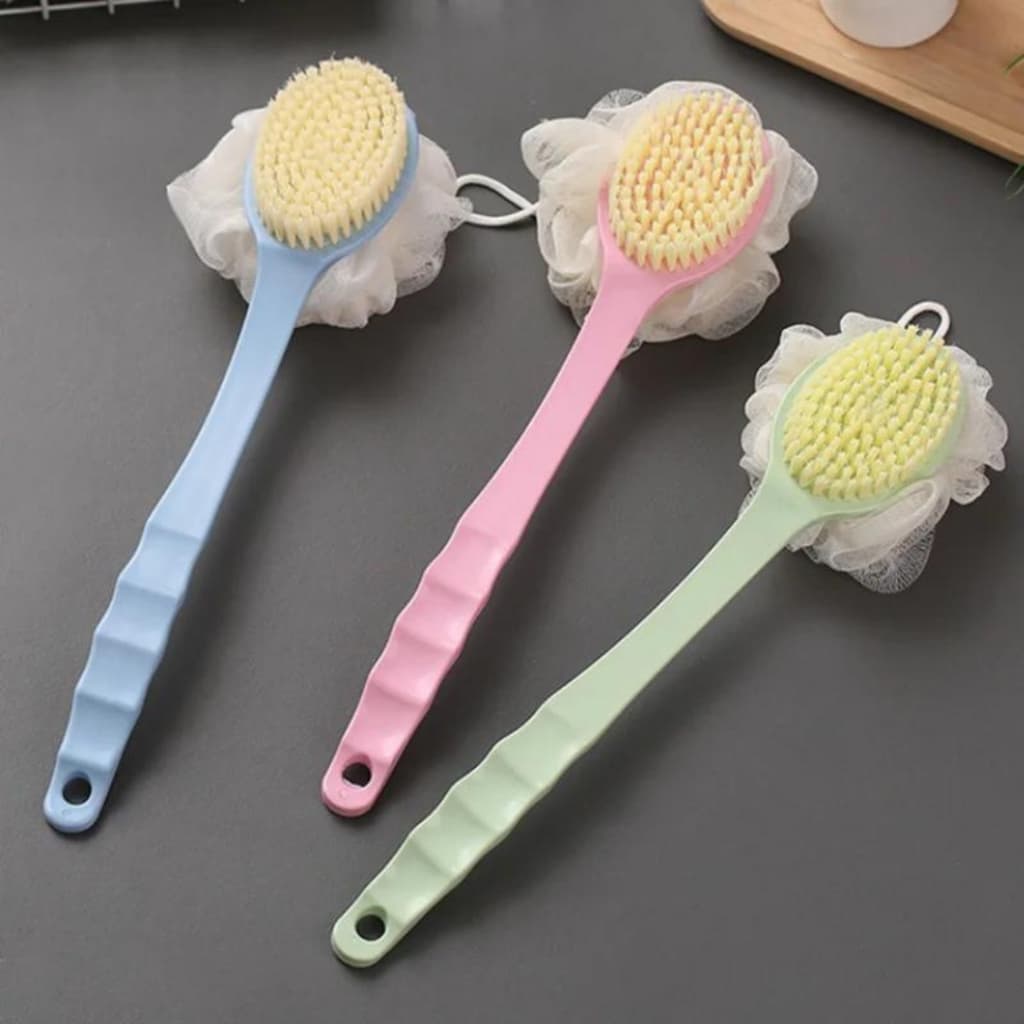 Escova De Banho Moderna Dupla Face 2 em 1 Para Corpo Com Cabo Longo Cores Aleatórias