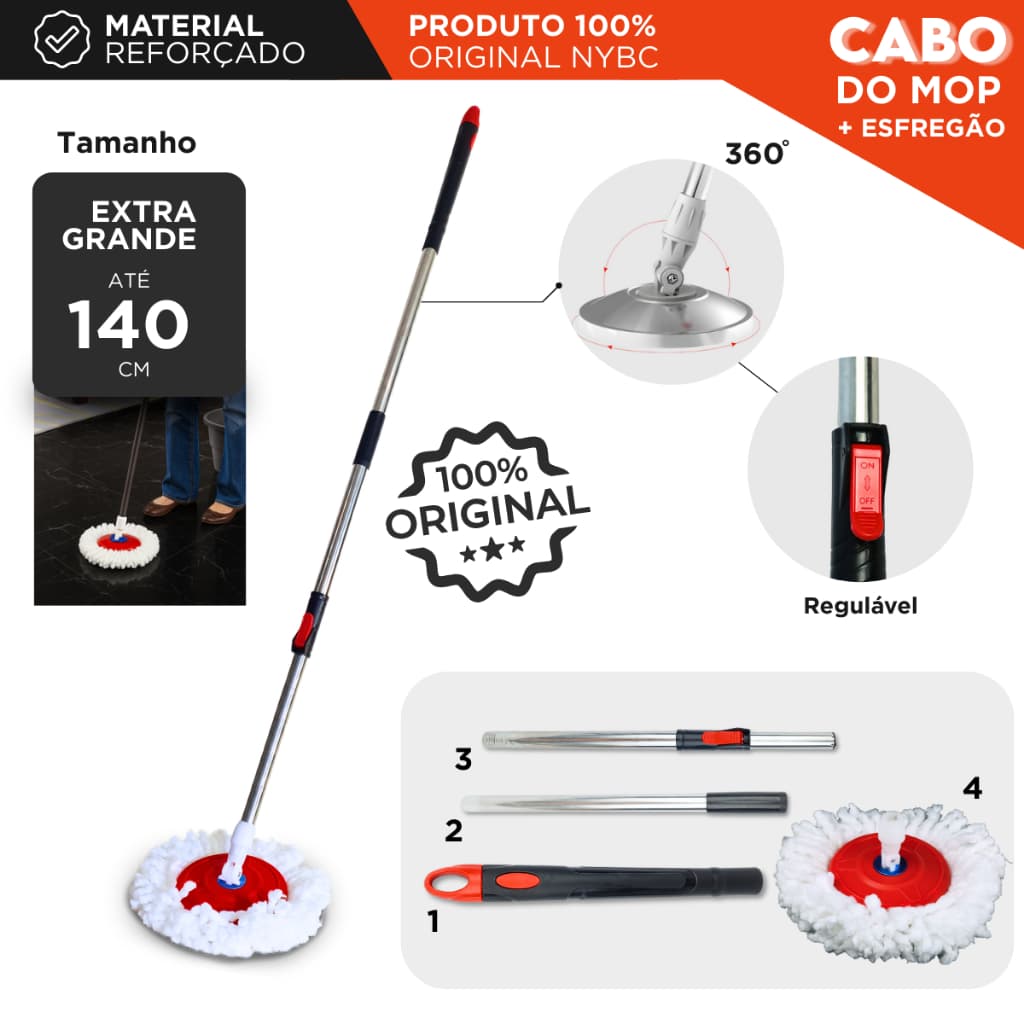 Cabo Mop Giratório Completo Com 140 Cm - Nybc