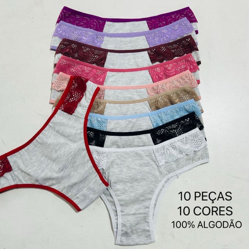 Kit 10 Calcinhas Algodão Puro Cintura Alta Conforto Sem Repetir Cor