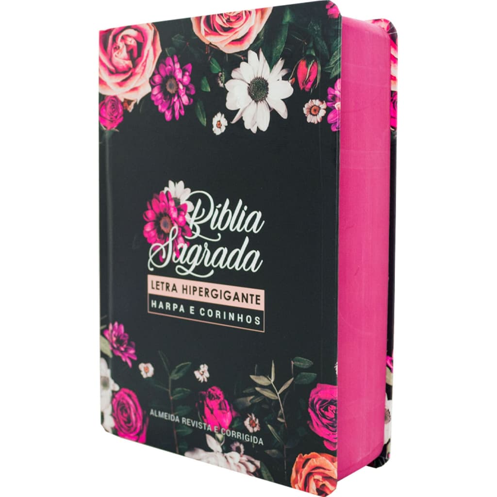 Bíblia Sagrada Letra Hipergigante RC Harpa E Corinhos Média Capa Dura Floral Pink