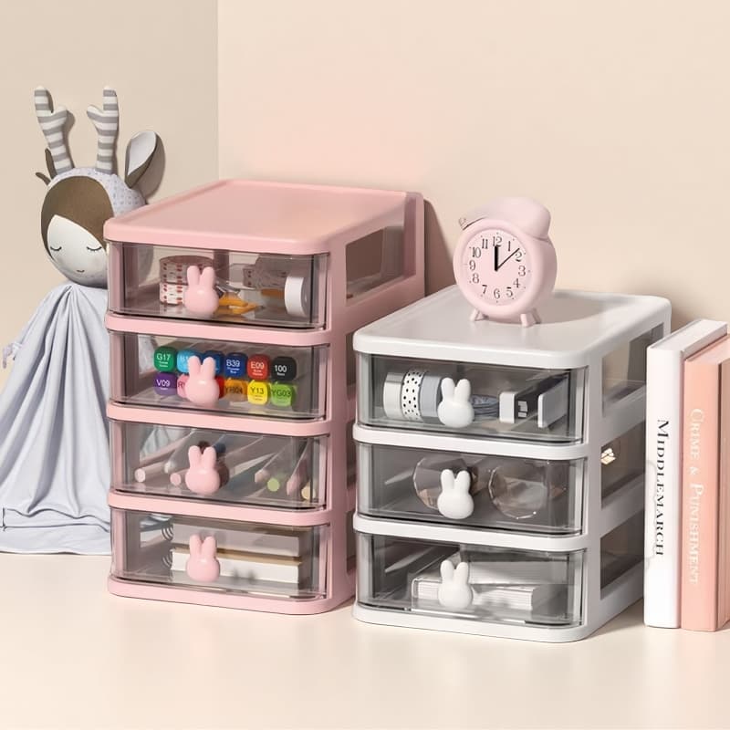 Organizador com Coelhos Fofos-Gaveta para Maquiagem,Bijuterias e Pequenos Objetos|Estilo Minimalista