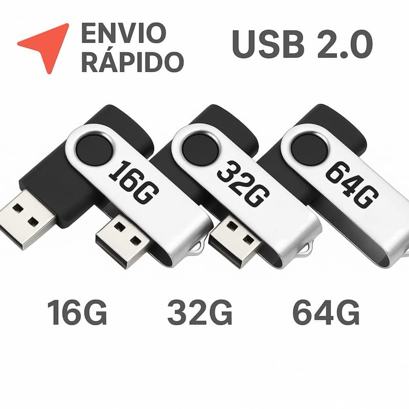 Pen Drive 16GB 32GB 64GB USB 2.0 Metálico Giratório | Memória Flash Compatível com PC e Notebook