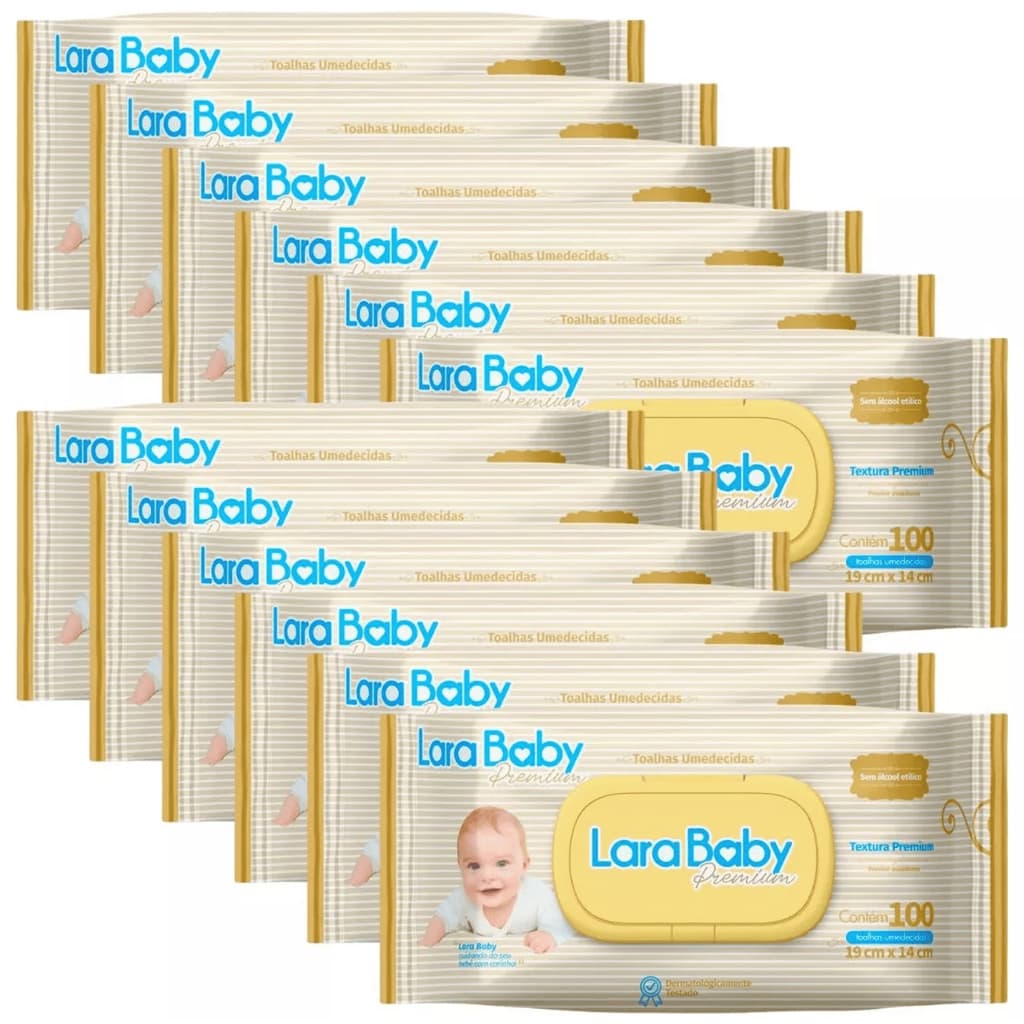 Kit Lenços Umedecidos Lara Baby Premium C/100 Unidades Cada