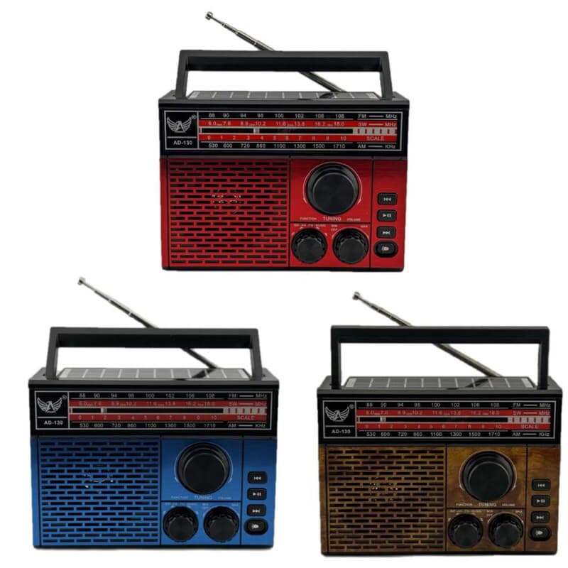 Rádio Retrô AD-230 com Bluetooth, Solar, USB, TF, AM/FM/SW, Lanterna e Alça – Caixa de Som Recarregável Multifunção