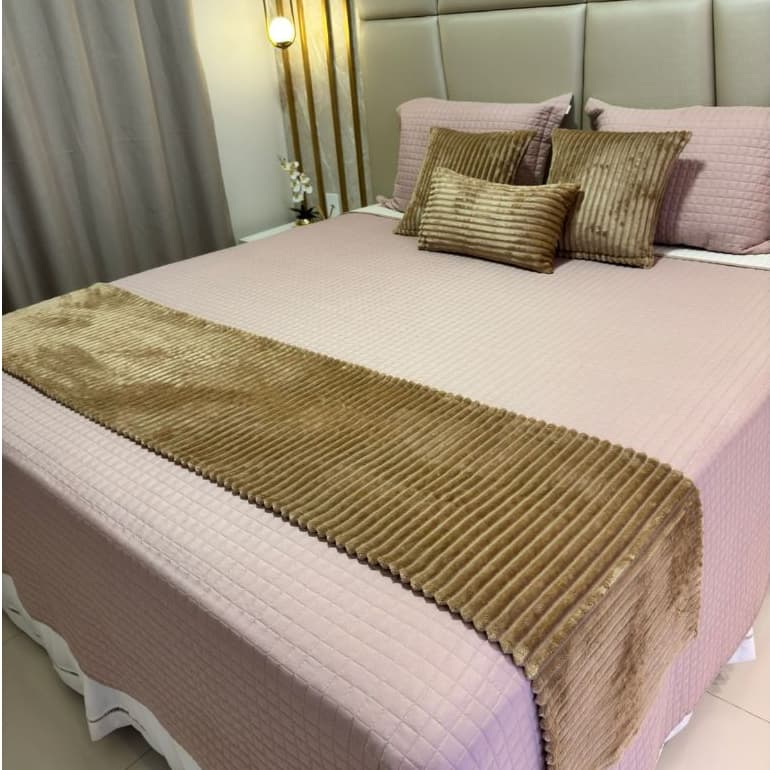 Kit Peseira 4 Peças Cama Casal-Queen-King-Box Tecido Fleece Fofinho Bold e Canelado