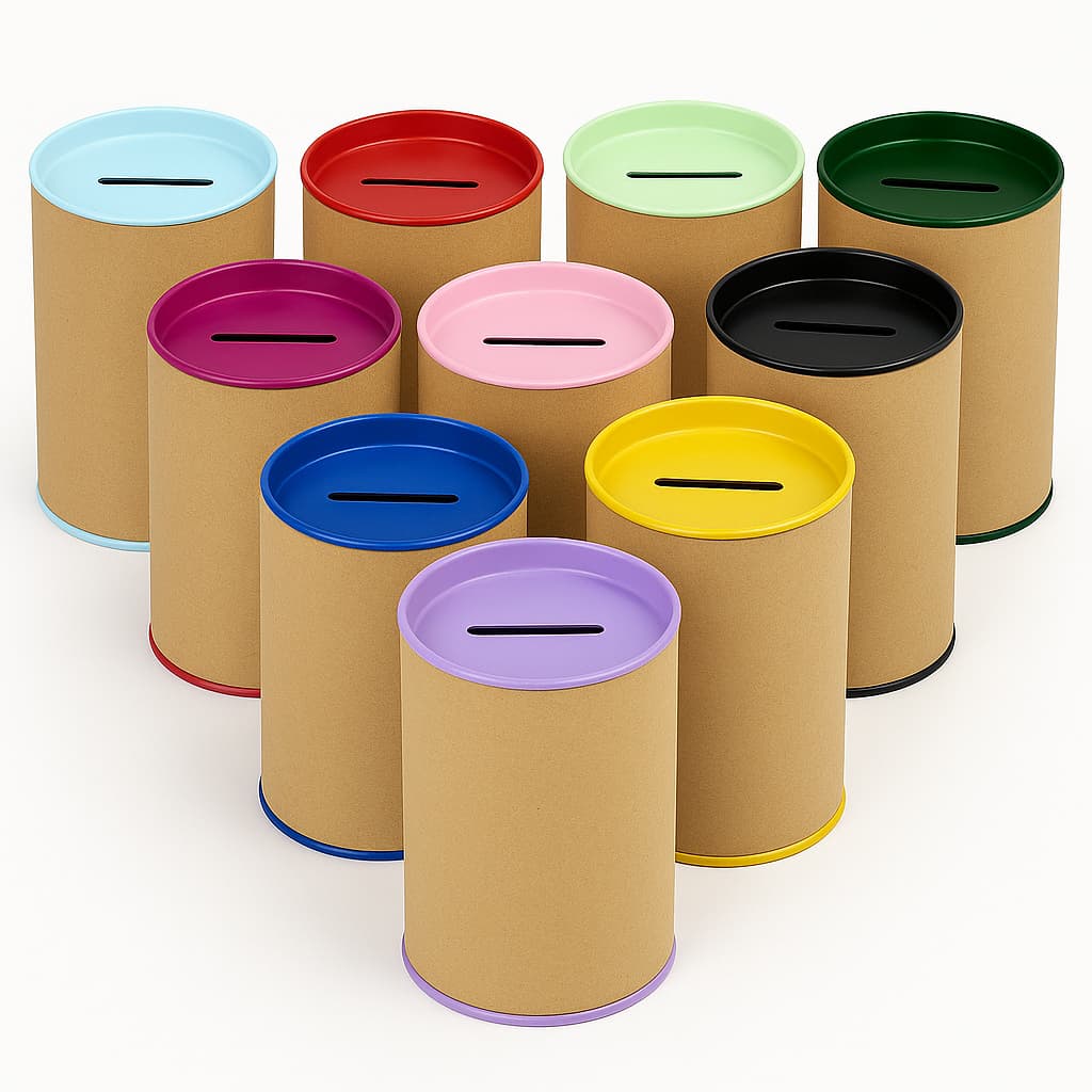 50 Cofres , cofrinho , porta moedas para personalizar (papelão) 9.5 CM DE ALTURA DIAMETRO 6 CM