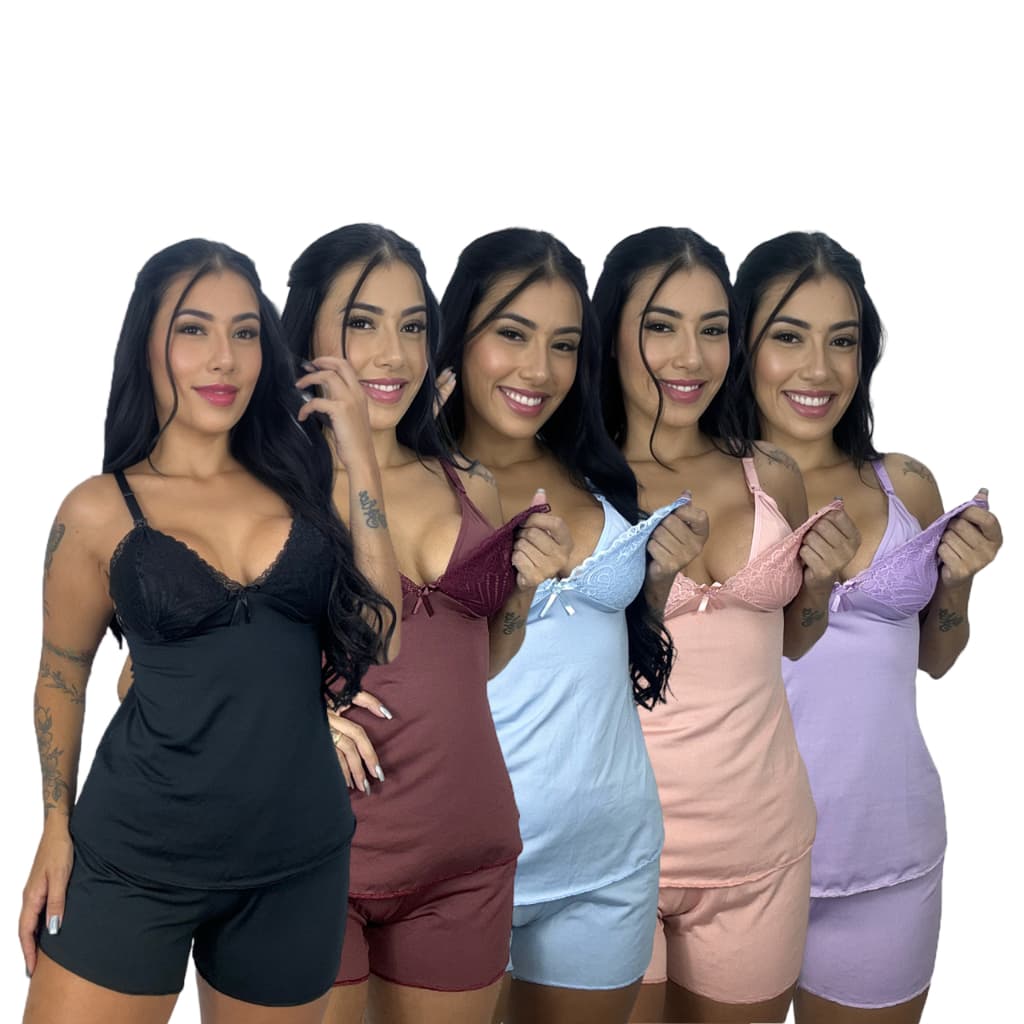 Kit 5 Baby Doll Amamentação Short Doll Maternidade Gestante Pós Parto