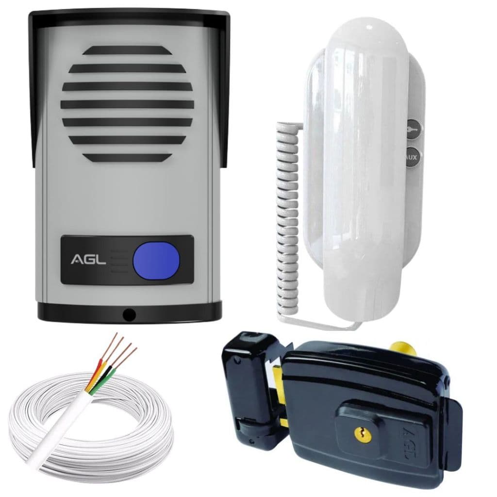 Kit Interfone Porteiro Completo Com Fechadura  + Cabo
