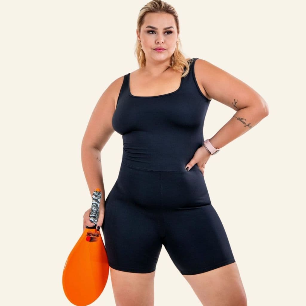 Macaquinho Plus Size Fitness Academia Zero Transparência Blackout