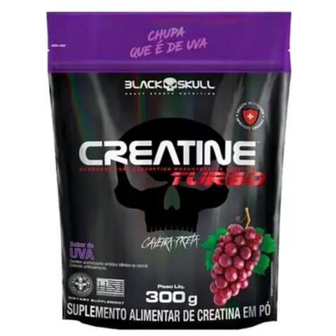 Creatina Turbo 300g Refil Black Skull Embalagem Econômica Sabor Uva