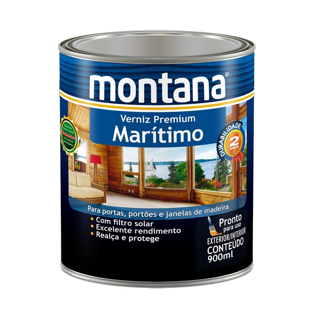 Verniz Marítimo Premium Natural 900ml Montana Verniz para Madeira Brilhante Acetinado ou Fosco