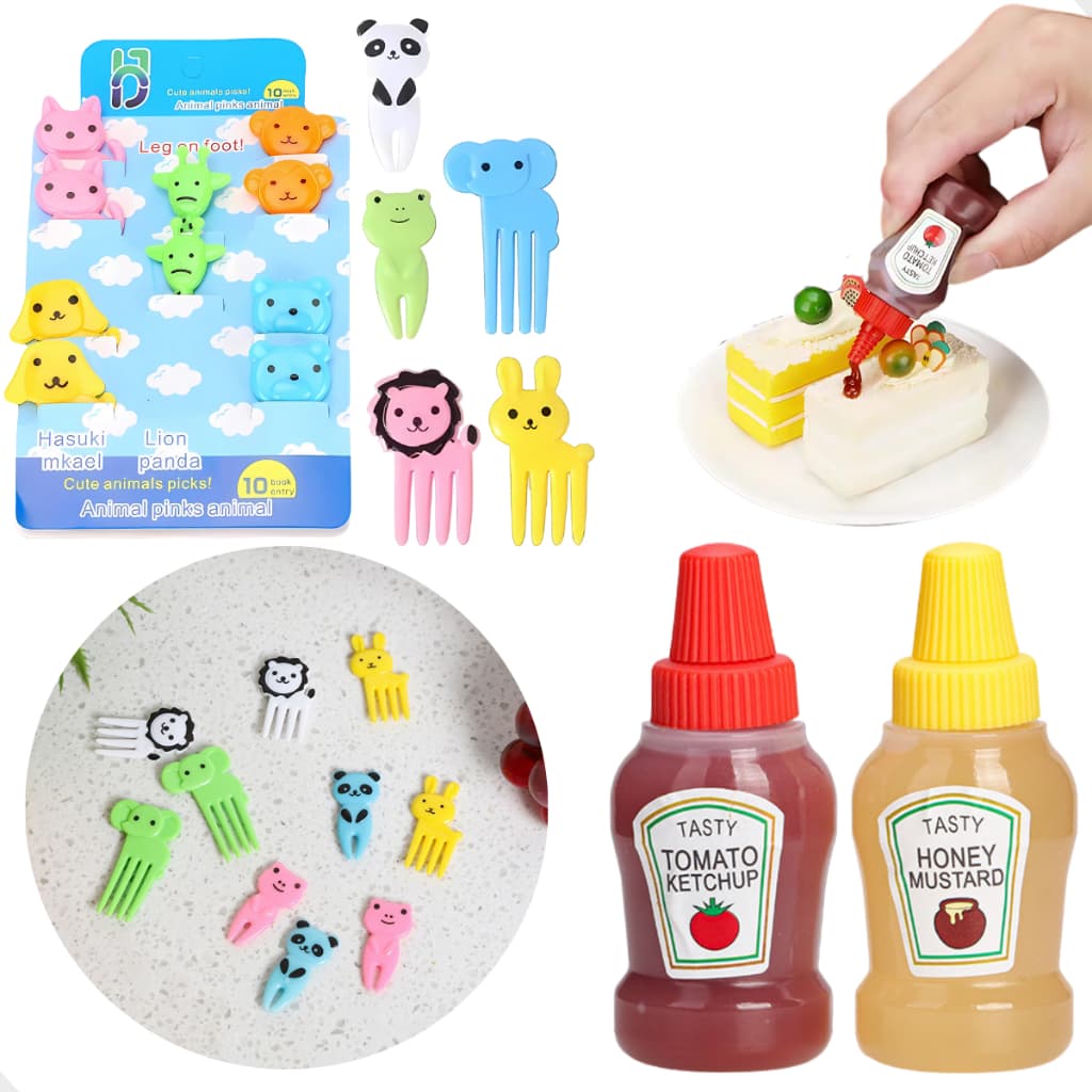 Kit 2 Mini Bisnagas Para Molhos e 10 Garfinhos