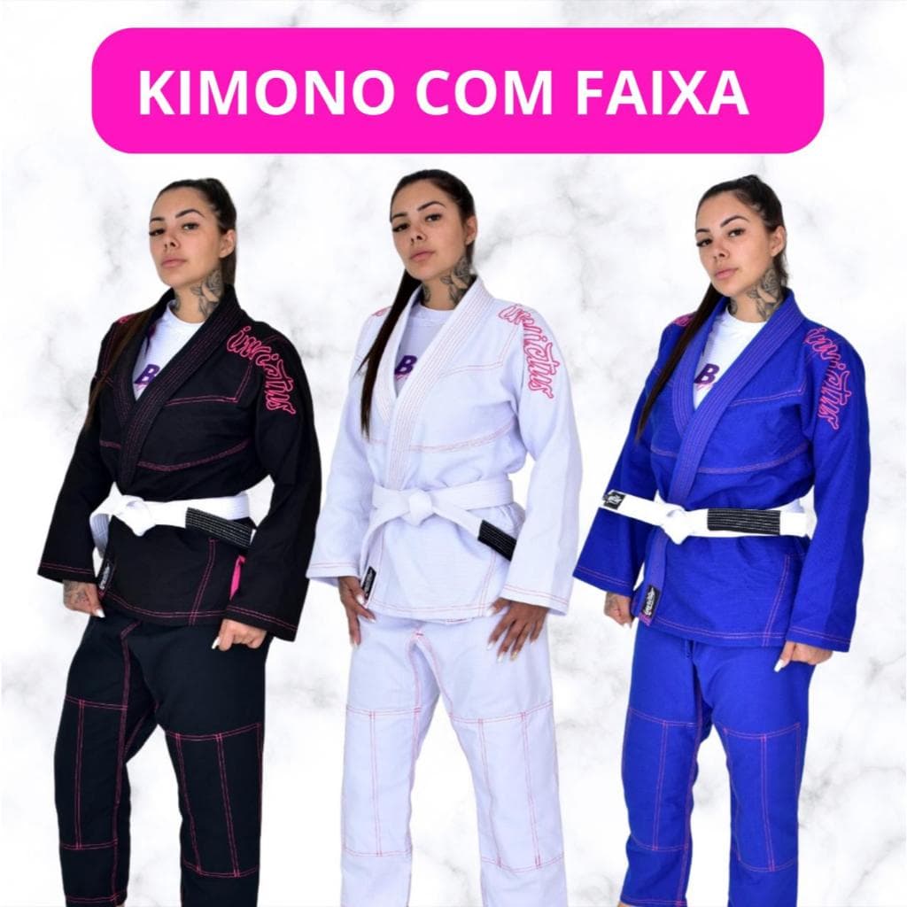 kimono  Jiu Jitsu Feminino Com Faixa Kimono Trançado Azul Preto ou Branco Envio Já!