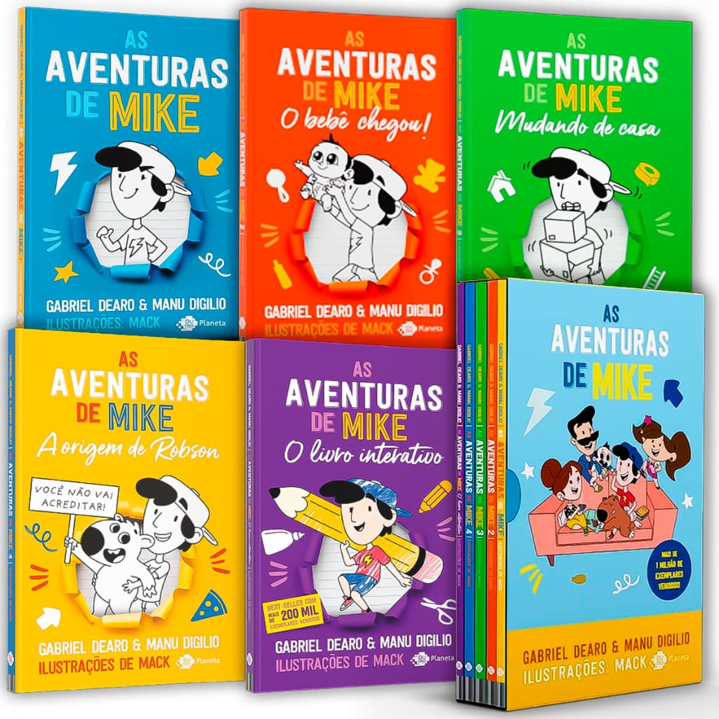 Livros As Aventuras de Mike Volume 1, Volume 2, Volume 3, Volume 4, Livro Interativo + Box