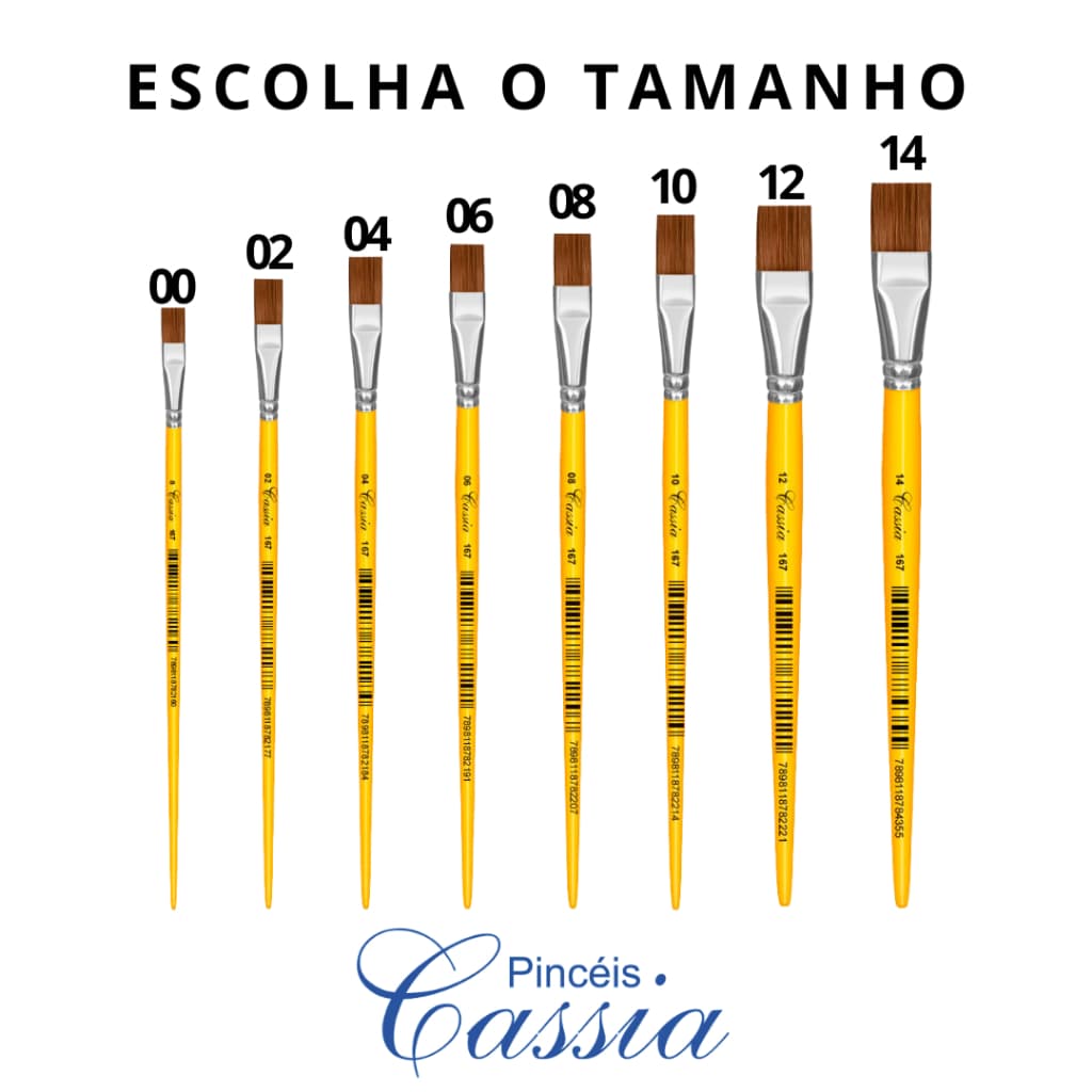 Pincel Chato Escolar Cabo Curto Ref.167 - Pincéis Cassia (Escolha o Tamanho)