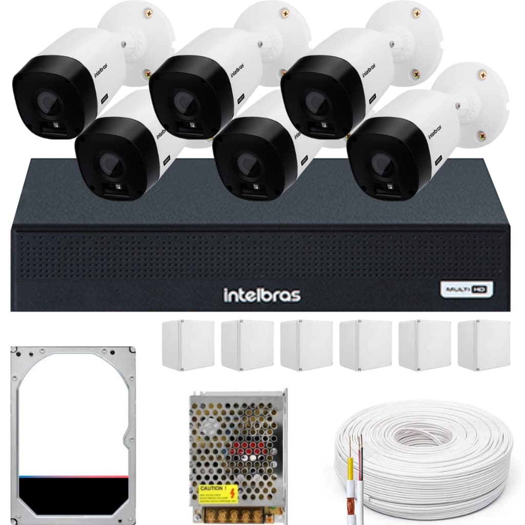 Kit 6 câmeras intelbras VHL 1120B para monitoramento completo dvr 8 canais HD 1TB
