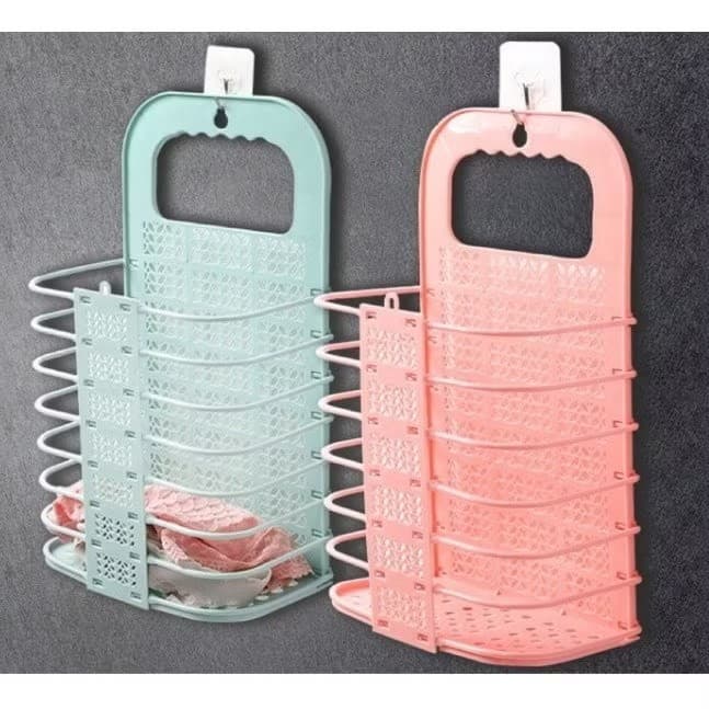 Cesto plástico Grande de parede com gancho para Roupa Suja dobrável para lavanderia
