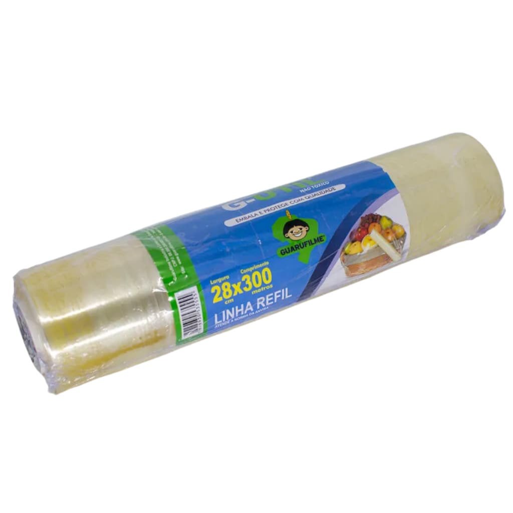 Rolo Bobina Filme PVC Esticável Transparente 28cm x 300m GuaruFilme Alta Resistência