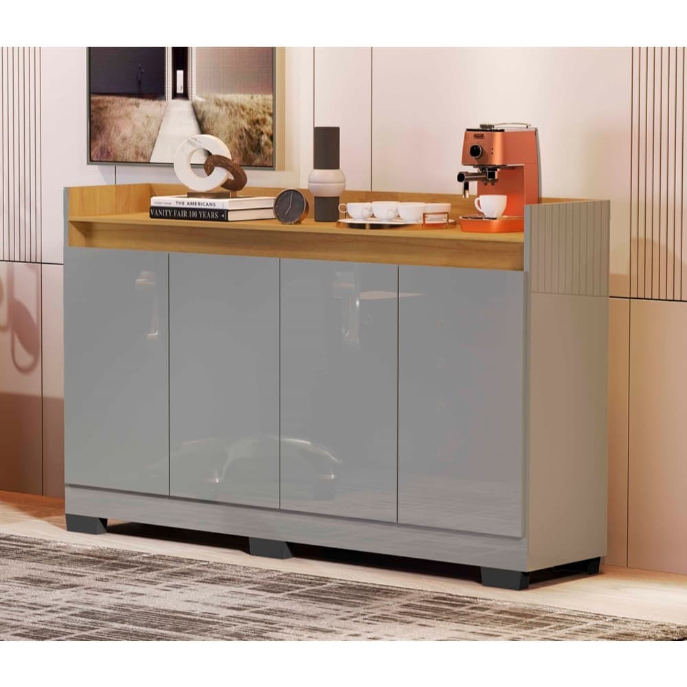 Rack Aparador Buffet Cantinho Café Retrô 4 Portas Ryzen Nichos E Prateleiras Internas