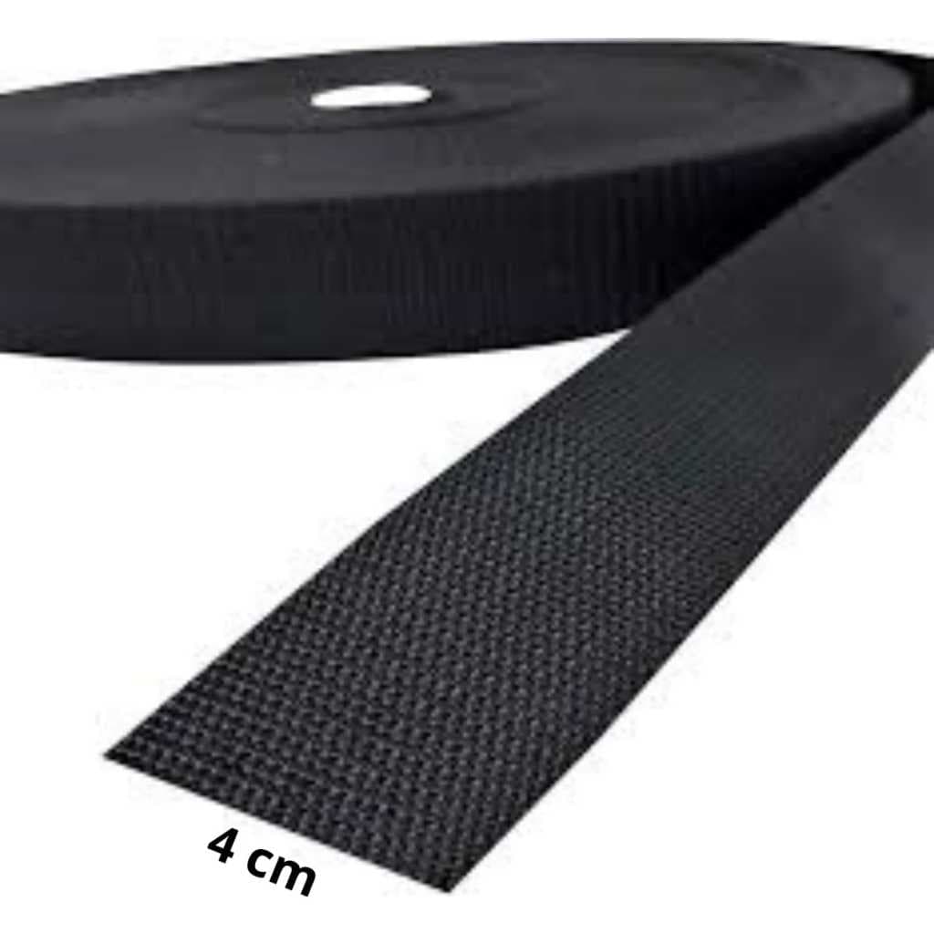 10 Metros Fita Reforçada CA 40mm 4cm Firme Tira Alça Bolsas mochilas costura cinto cinta necessaire confecção preta