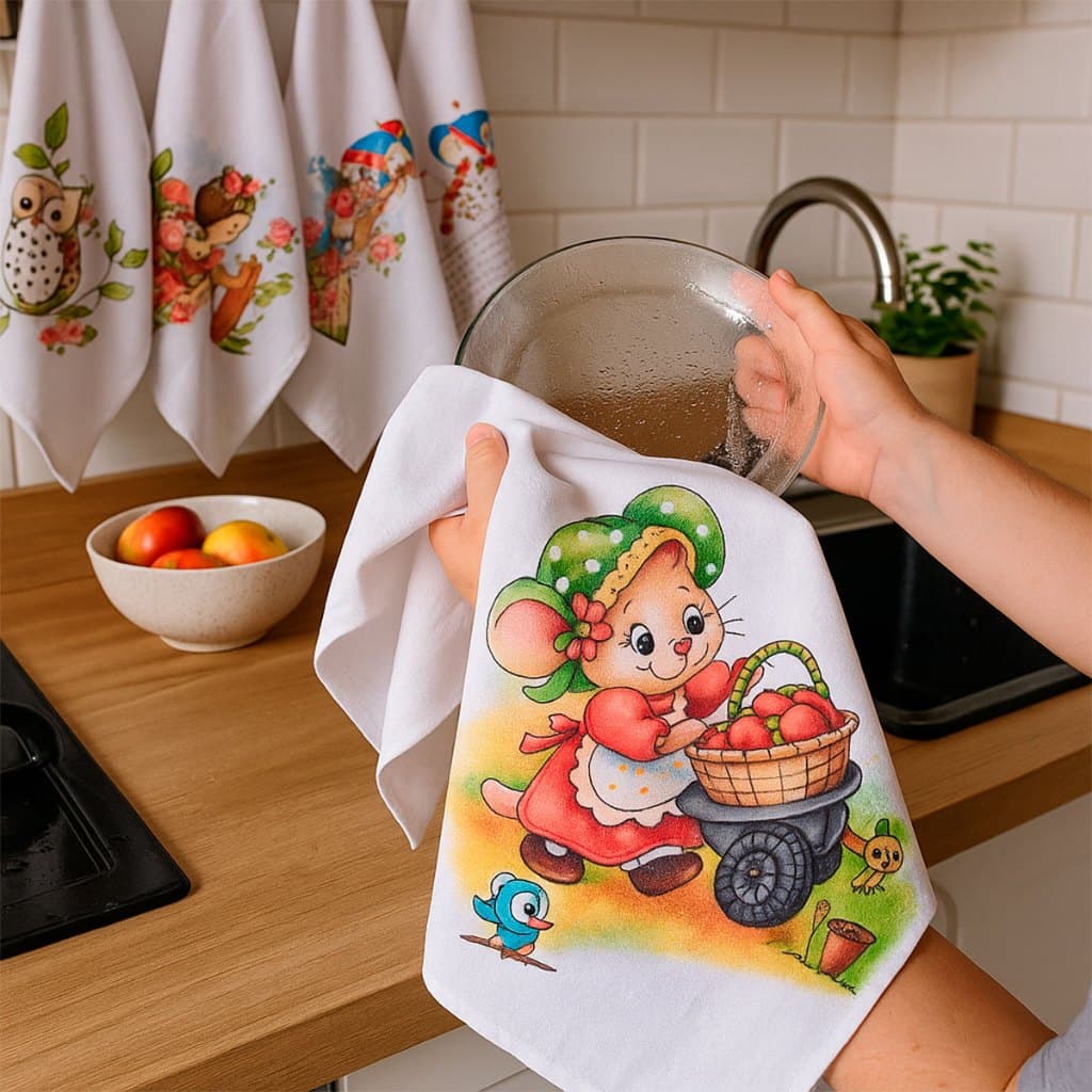 Kit 20 pano de prato atacado estampado com bainha 100% algodão