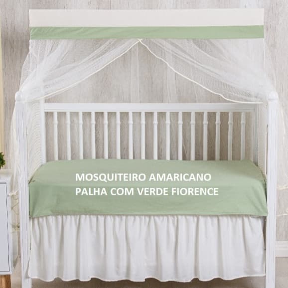 MOSQUITEIRO PARA BERÇO AMERICANO PALHA COM BARRADO VERDE CHÁ