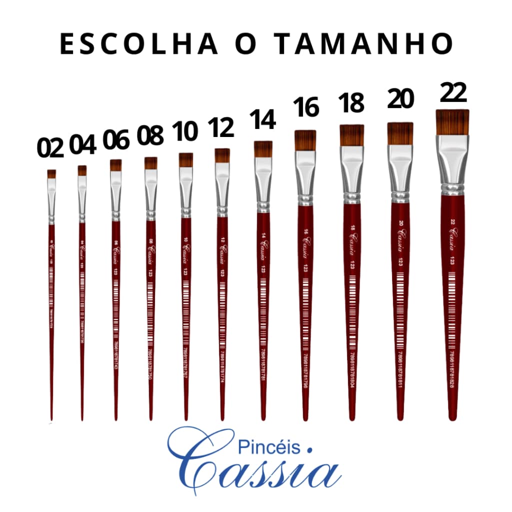 Pincel Chato Artistico Cabo Curto Ref.123 - Pincéis Cassia (Escolha o Tamanho)