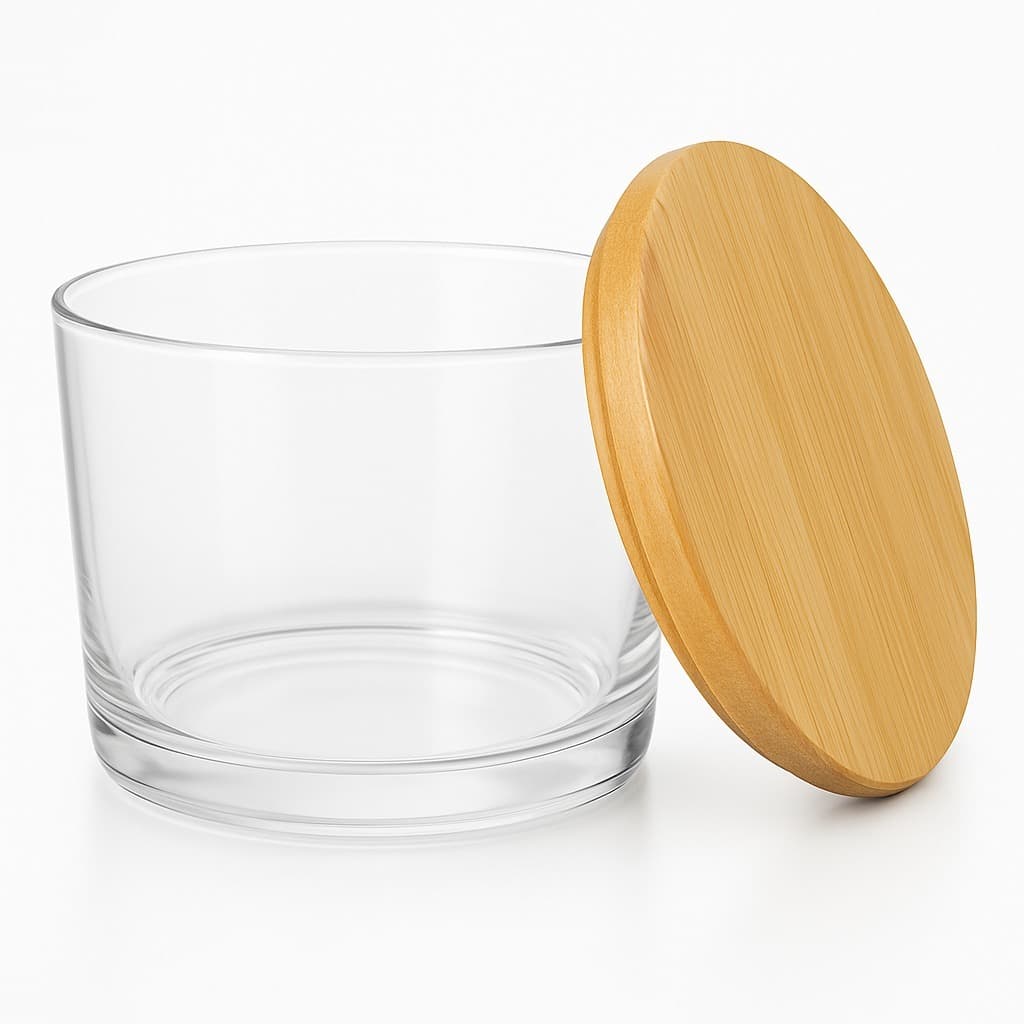 Kit 48 Potes de Vidro para Velas 150ml Tampas Madeira Pinus - Nadir Figueiredo