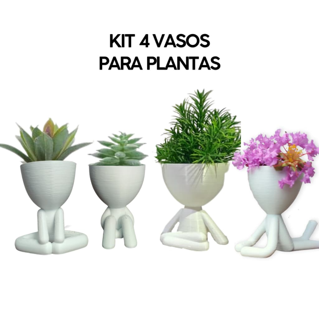 Kit 4 Mini Vasinhos Plantas Cactos e Suculentas Decorativos Robert Plant