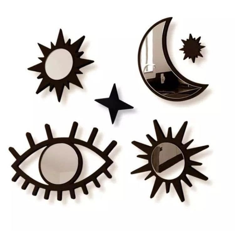 Místico Celestial Kit 6 Peças Espelho Acrílico Decorativo com Moldura mdf