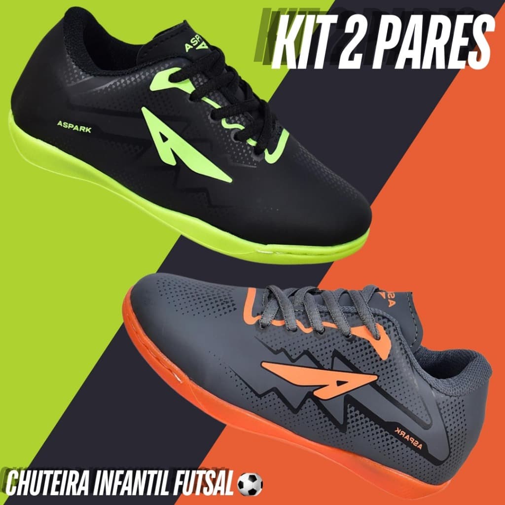 2 Pares Chuteira Tenis Futsal Infantil Criança Masculino Menino Reforçada Leve e Macia