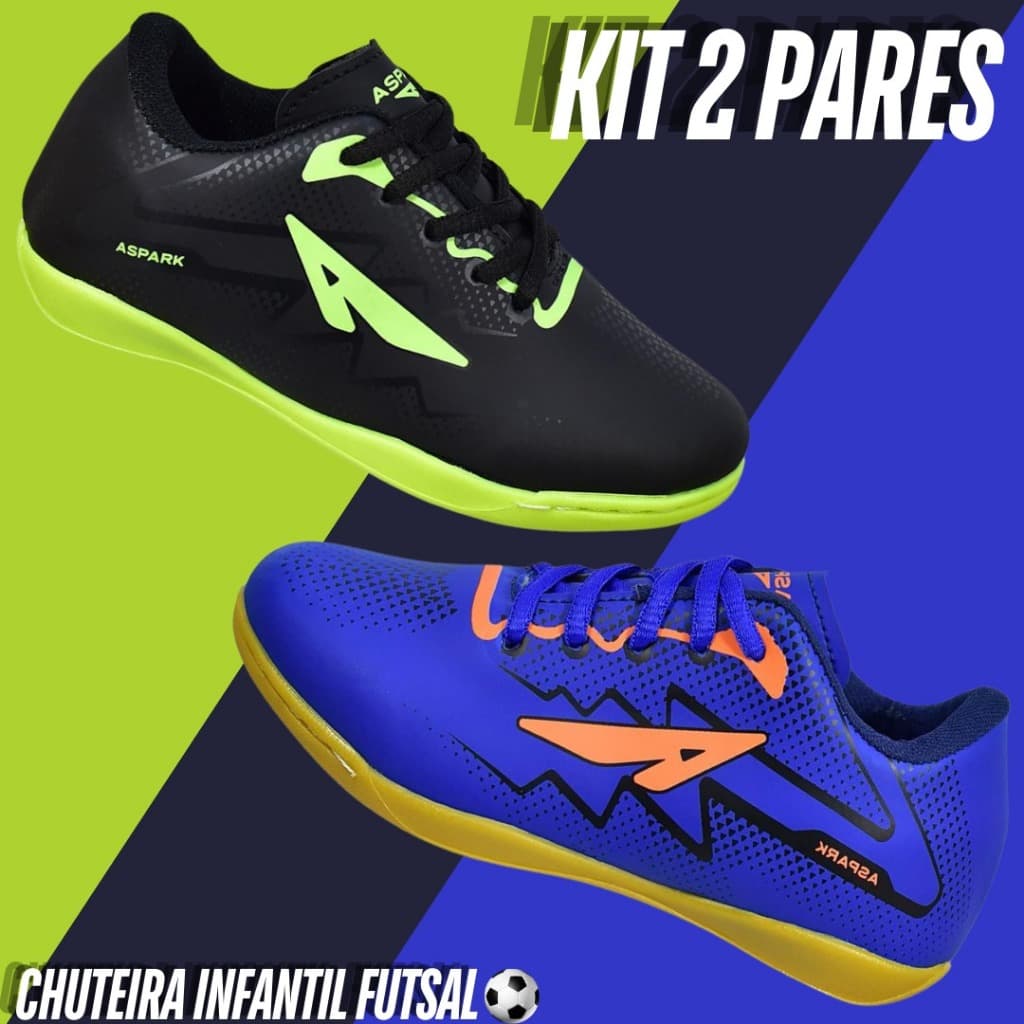 2 Pares Chuteira Futsal Infantil Solado Costurado E Antiderrapante Quadra Masculina 26 ao 33