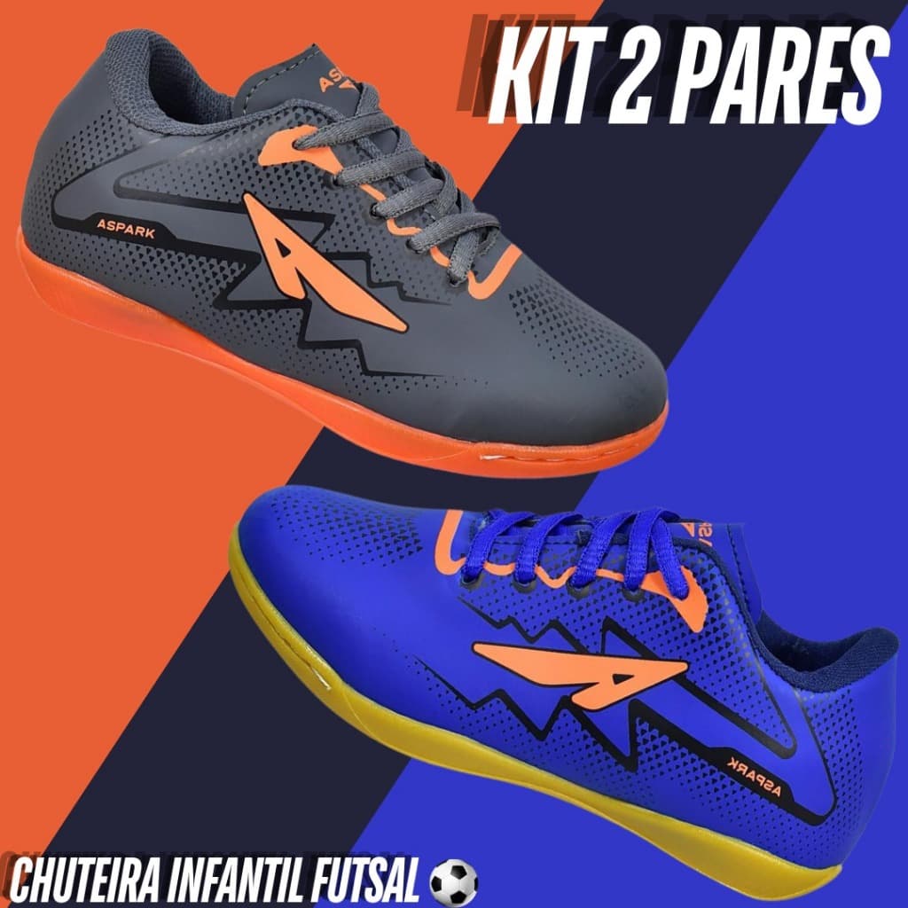 2 Pares Tênis Chuteira Futsal Infantil Masculino Juvenil 26 ao 33 Masculina Menino