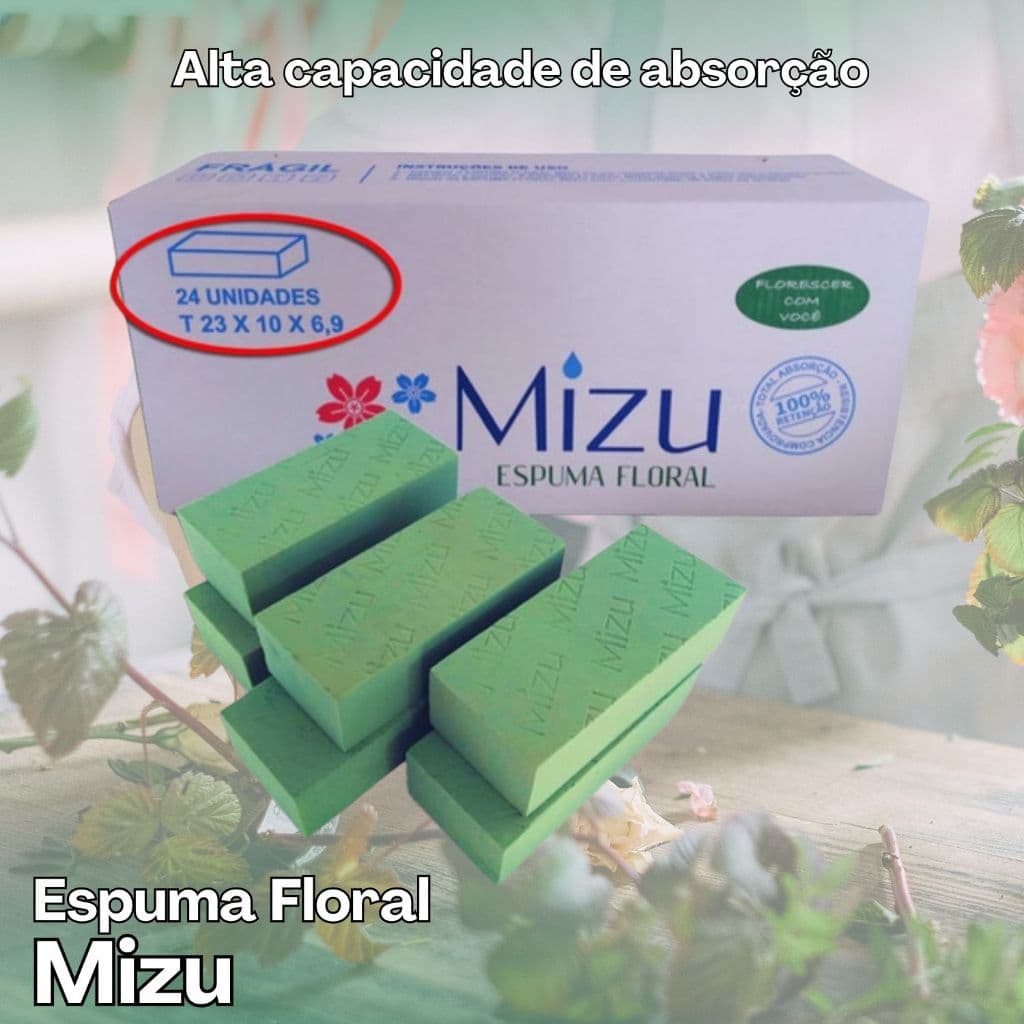 Kit 24 Un Esponja Floral Tijolo Mizu 23x10x7cm para Arranjos de Flores e Decoração