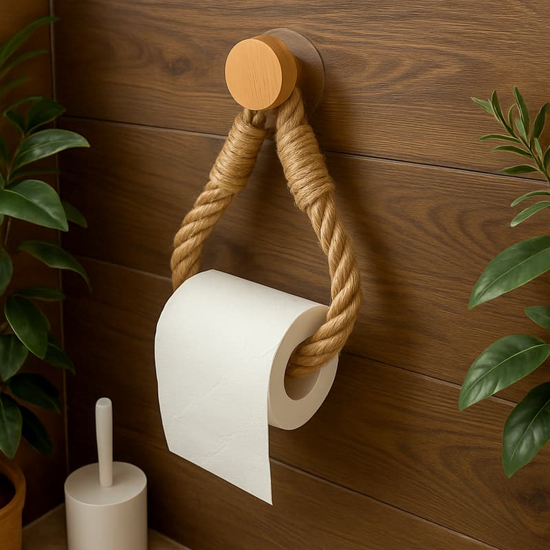 Porta Papel Higiênico e Toalha Corda Gancho Madeira