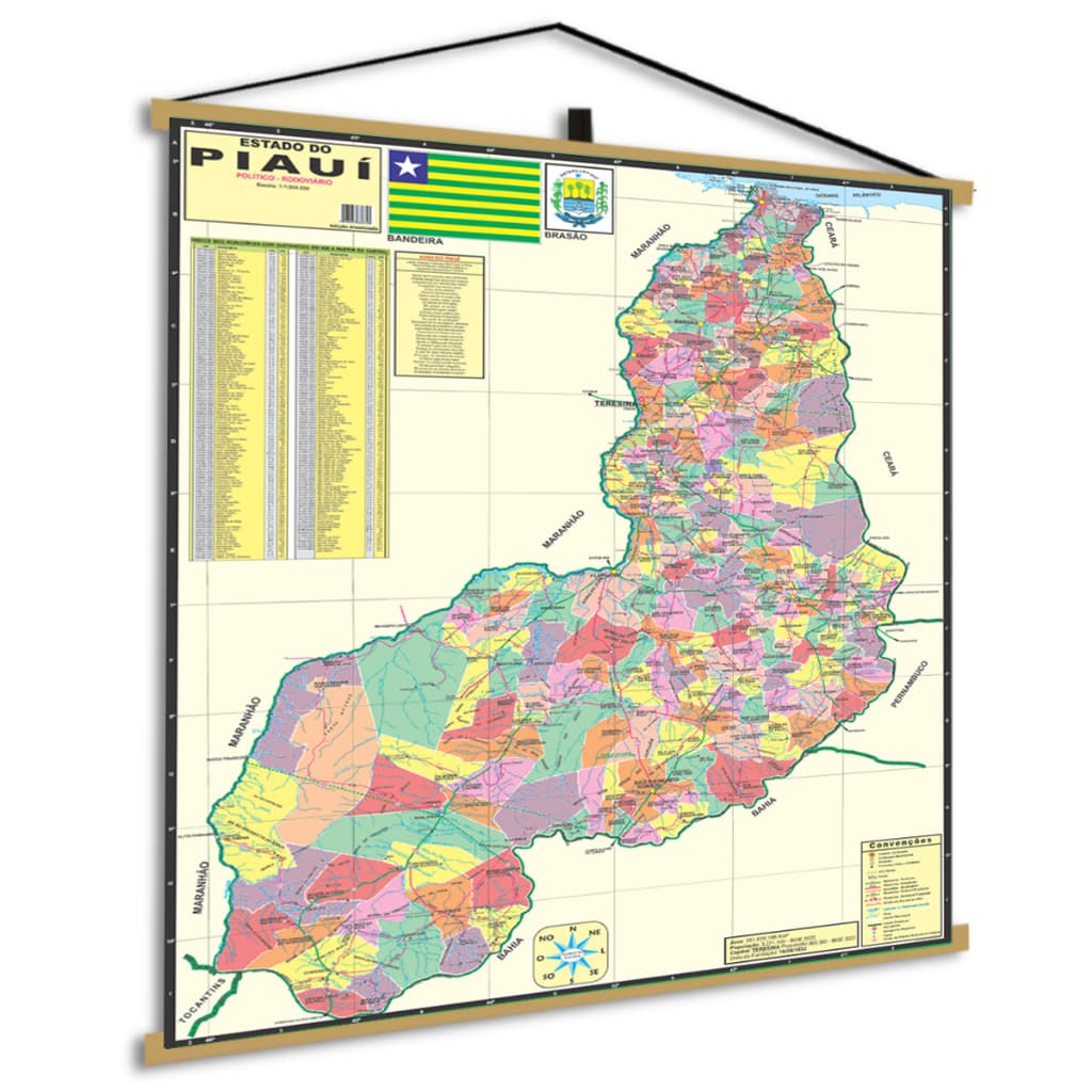 Mapa Estado Piauí Politico Rodoviario Banner Poster Geográfico