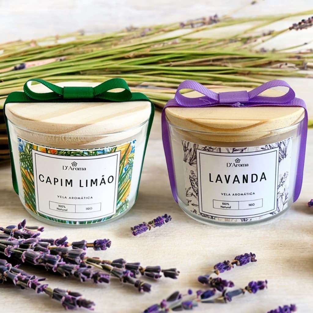 Kit 2 Velas aromática artesanal PREMIUM - Vários Aromas - Com tampa de madeira