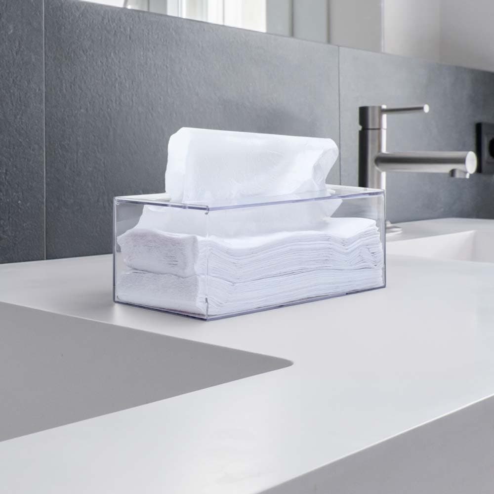 Caixa Porta Lenços de Papel Toucas Luvas Papel Interfolhado Acrílico Transparente Clinica Estetica