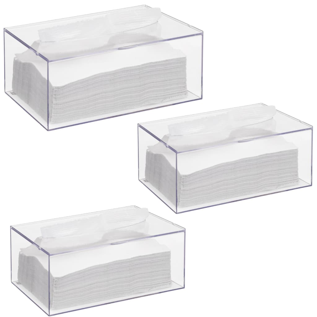 Kit 3 Caixa Porta Lenços Papel Touca Luva ou Papel Interfolhas Interfolhado de Acrílico Transparente